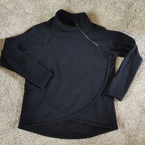 Athleta Cozy Karma Asym Pullover Sweatshirt Womens Size XL Black Zipper Pockets